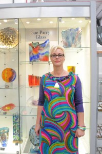 Sue Parry in her workshop at Ruskin Glass Centre